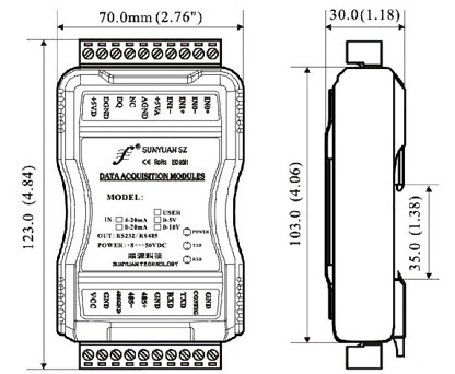 熱電偶信號(hào)采集模塊尺寸圖